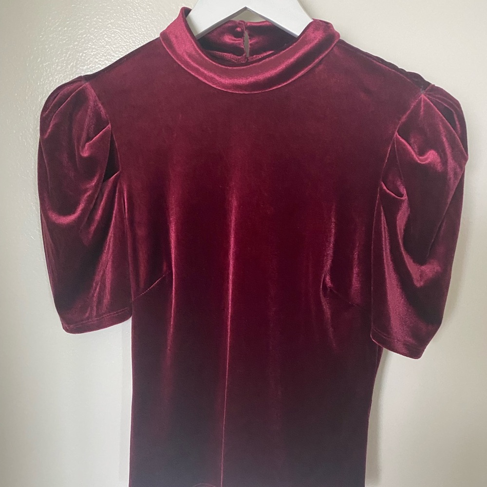 Forever 21 Elegant Velvet Puff Sleeve Top - Burgundy